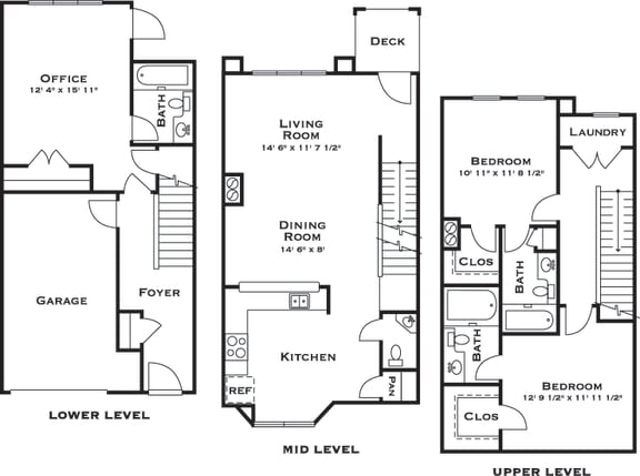 GreatScott. 2 bedroom townhome with office. Kitchen with bartop open to living/dinning rooms. 2 full bathroom + powder room. Walk-in closets. Patio/balcony.